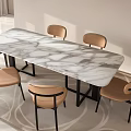 Modern Dining Table Set with Marble Tabletop and Six Light Brown Chairs with Black Legs 3d model