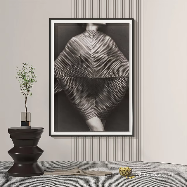 Black and White Abstract Painting With Striped Human Figure Outline 3d model 