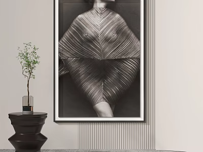 Black and White Abstract Painting With Striped Human Figure Outline 3d model