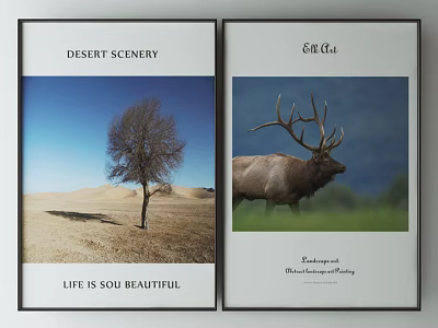 Desert Scenery Lone Tree And Elk Environmental Photography Wall Art Posters 3d model