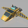 Detailed Yellow Cosmic Spacecraft With Blue Windows And Checkered Wings Design