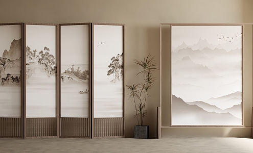 New Chinese Screen Wooden Screen Partition 3d model