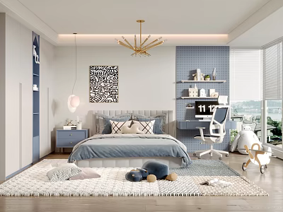 Modern Kids Bedroom Interior With Bed Chandelier And Playful Decor 3d model