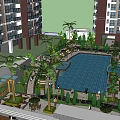 Modern Twin High Rise Residential Buildings Exterior With Greenery And Ground Facilities