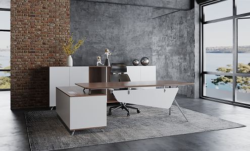 Modern office desk and chair class desk 3d model