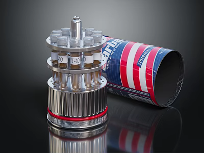 Shiny Metallic Mechanical Device With Multi Layered Components And Striped Cylindrical Casing 3d model