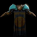 Man Wearing Ornate Ancient Armor With Blue Gold Decorations And Long Robe
