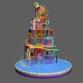 Colorful Multi Layered Decorative 3D Structure Model With Small Rooms On Circular Base 3d model
