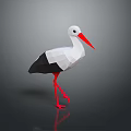Low Poly Stork With White Body Black Wings And Red Beak Standing On Dark Background