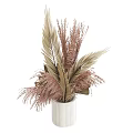 White Striped Ceramic Vase With Brown Green Feathery Decorative Plants Arrangement