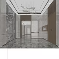 Luxury Modern Elevator Lobby Design With Marble Walls Ceiling Lights And Wooden Door