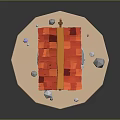 Red Roof Orange Frame Gray Stone Well Garden Ornament With Small Stones