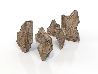 Stone Wood Carved Decorative Pieces With Textured Surfaces And Ornamental Designs 3d model