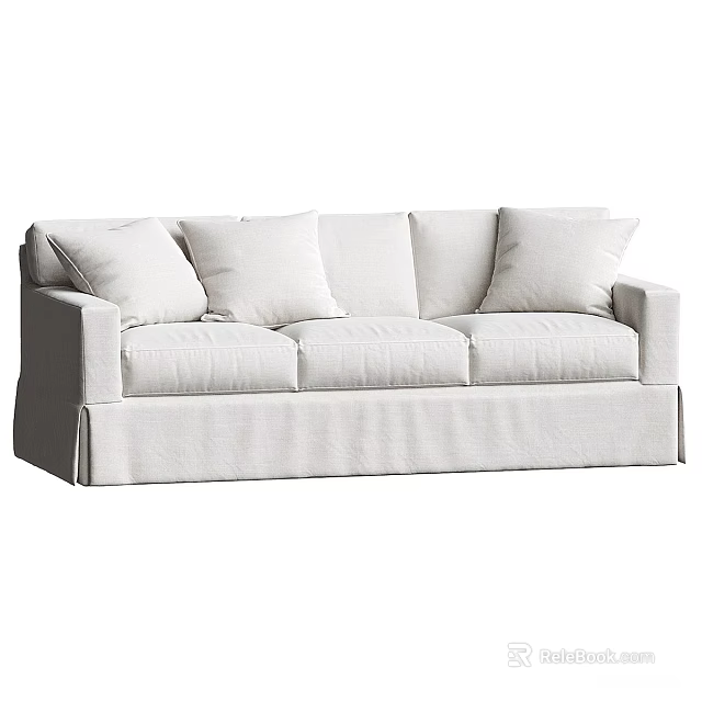 Modern Light Beige Fabric Sofa With Plush Cushions Three Seater Design 3d model 