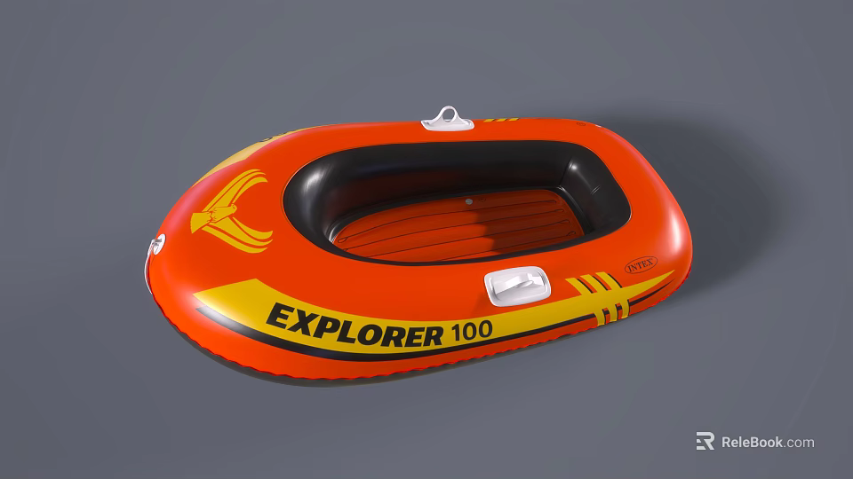 Orange Inflatable Explorer 100 Boat With Flame Pattern For Water Activities 3d model 
