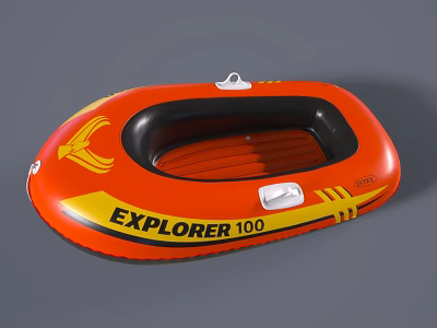 Orange Inflatable Explorer 100 Boat With Flame Pattern For Water Activities 3d model