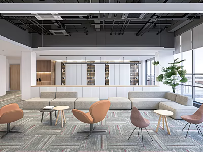 Modern Leisure Sofa Set In Contemporary Interior With Armchairs Side Tables And Green Plants 3d model