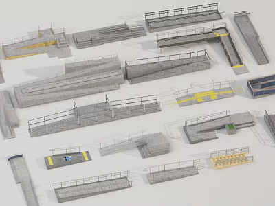 Diverse Architectural Building Components With Ramps Platforms Railings And Steps 3d model