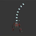 Red Lego Robot With Mechanical Arm And Blue Cubes Nearby White Spheres