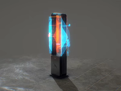 Vertical Daily Electrical Appliance Black Body Blue Orange Glowing Parts Futuristic Lines On Gray Floor 3d model