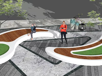 Modern Tree Pit Landscape Design With Marble Pavement Greenery And People 3d model