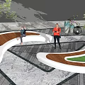 Modern Tree Pit Landscape Design With Marble Pavement Greenery And People
