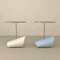 Two Modern White And Blue Side Tables With Round Top And Unique Base Design 3d model
