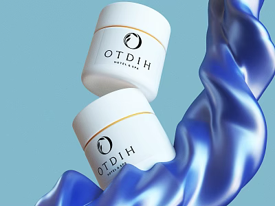 Elegant Luxury Perfume Cosmetics With White Jars And Blue Silk Design 3d model
