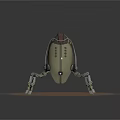 Mechanical Beetle Creature With Metallic Shell Green Glowing Eyes And Mechanical Legs On Sandy Ground