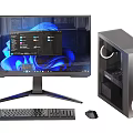 Modern Desktop Computer Setup With Large Monitor Black Tower Keyboard And Mouse