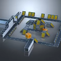 Cartoon Style 3D Obstacle Course Scene With Metal Platforms And Colored Blocks