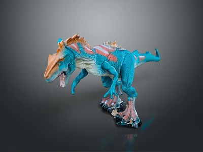 Blue Dinosaur Figure with Orange Head Detailed Texture Claws in Standing Pose 3d model