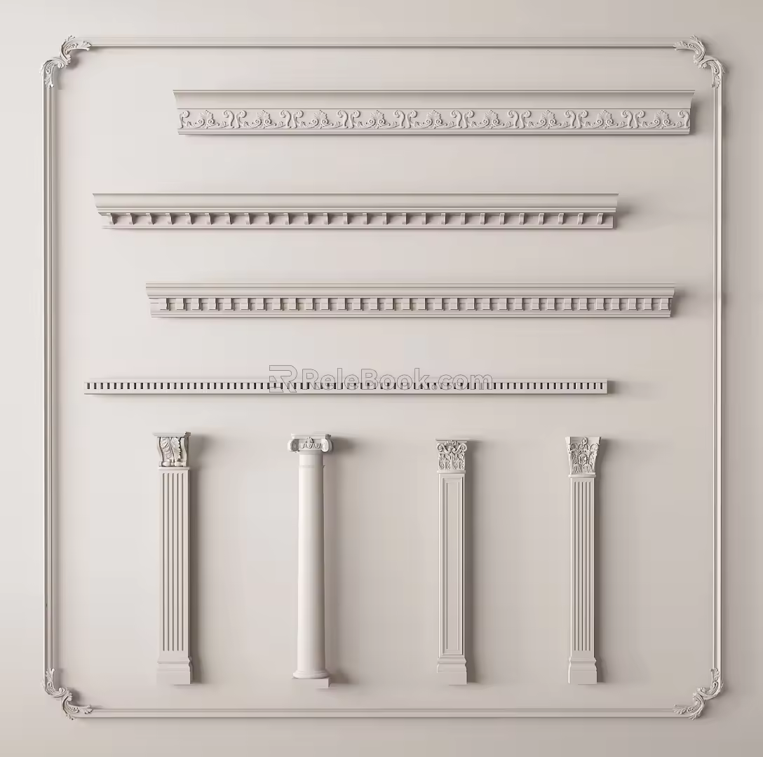French Gypsum Line Gypsum Component Carved European Column Roman Column 3d model