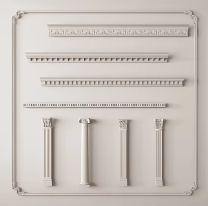 French Gypsum Line Gypsum Component Carved European Column Roman Column 3d model