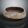 Ancient Ceramic Vessel With Textured Surface And Cracked Bowl Design Isolated On Dark Background