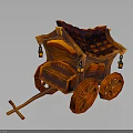 Vintage Wooden Carriage With Red Tile Roof Hanging Lanterns And Large Wheels