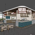 Modern Restaurant Interior With Green Tile Counter Wooden Decor And Hanging Lights