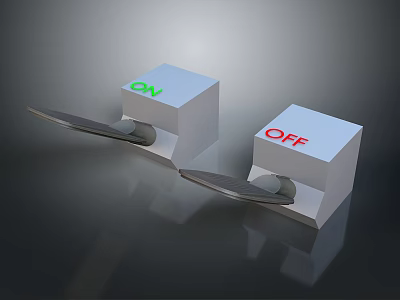 White Computer Switch Cubes With Green ON And Red OFF Levers 3d model