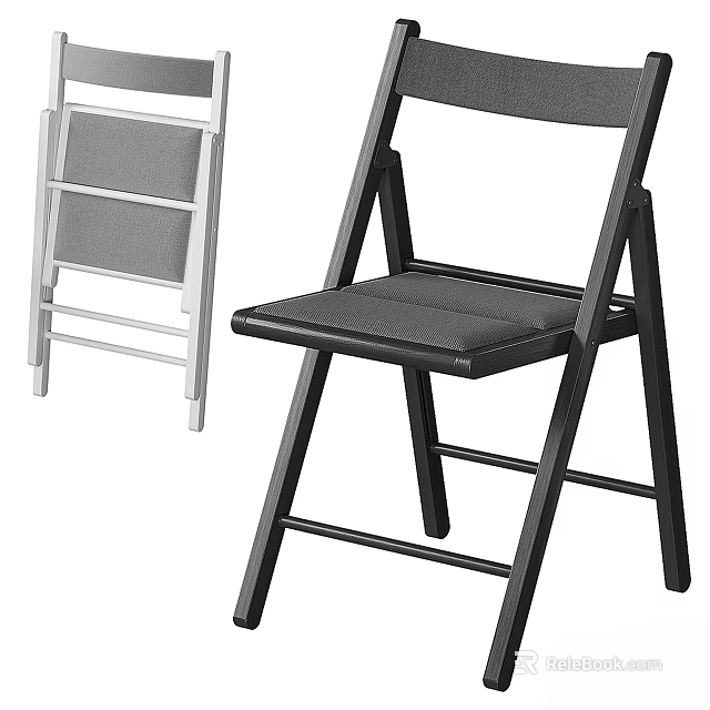 Modern Black And White Folding Chairs With Metal Frame And Padded Seats 3d model 