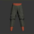 Green Cargo Pants With Orange Waistband And Ankle Cuffs Multiple Pockets Casual Style