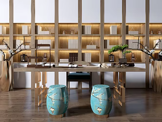 New Chinese Style Desk and Chair 3d model