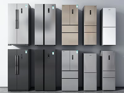 Modern Refrigerators and Freezers in Various Styles Different Colors Modern Design 3d model
