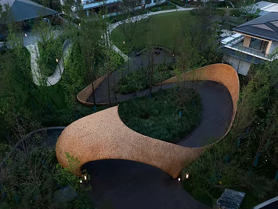 Curved Roadway Structure With Green Landscape And Arch Design In Park Setting 3d model