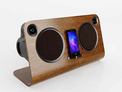 Wooden Speaker With Dual Speakers And Phone Stand Modern Design 3d model