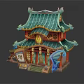 Traditional Chinese Architecture With Green Tile Roof Decorative Eaves Lanterns Dragon Ornament And Sign