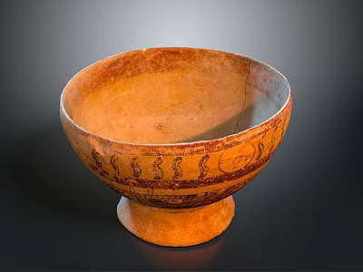 Hand Carved Ceramic Bowl Sculpture With Decorative Patterns And Base 3d model