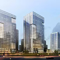 Modern High Rise Office Building Featuring Glass Curtain Wall In Urban Setting With Road And Landscaping