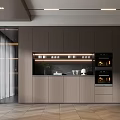 Modern Wine Cabinet Design With Wooden Finish Built in Lighting And Kitchen Storage