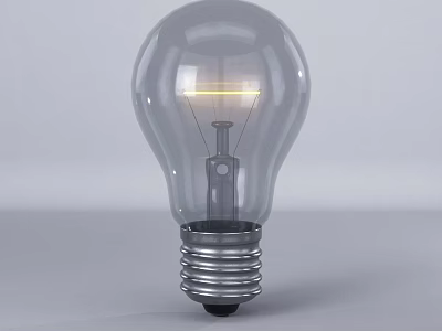Transparent Glass Light Bulb With Filament And Metal Base On Gray Background 3d model