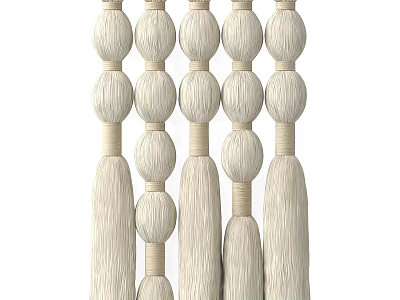 Beige Handwoven Tassel Pendants With Spherical Beads And Fringed Ends For Modern Home Decor 3d model